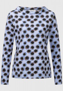 Blau gemustertes Jersey-Shirt mit Stehkragen