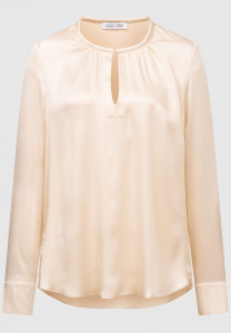 Rundhals Seidenbluse in Beige