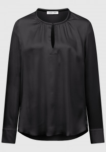 Schwarze Seidenbluse mit Rundhals
